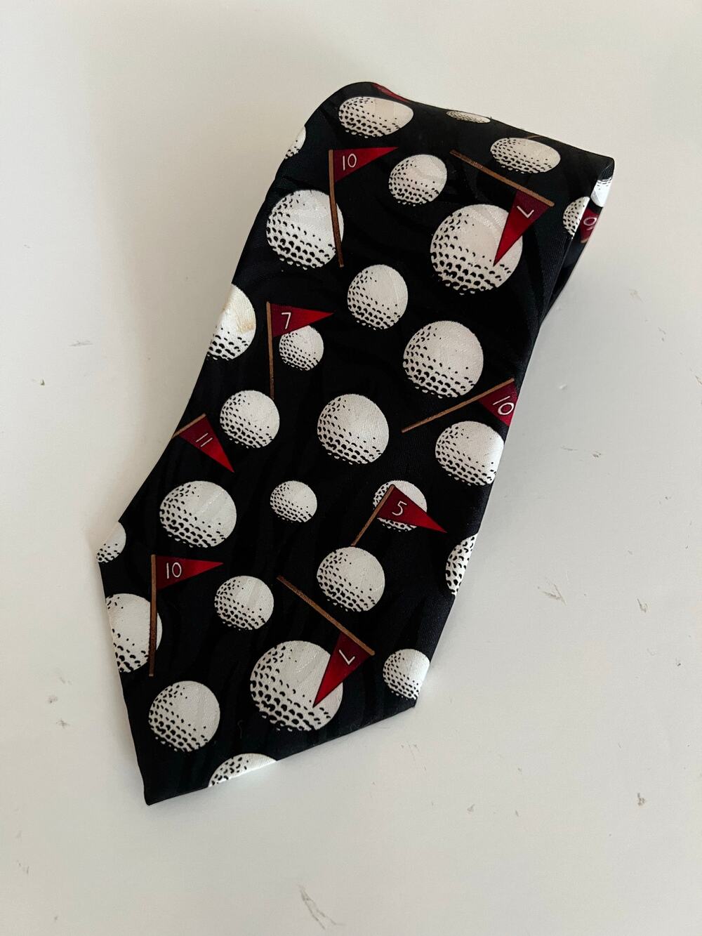 Vintage Golf Themed Neck Tie Crescent Bay Black White Golf Ball Print JL